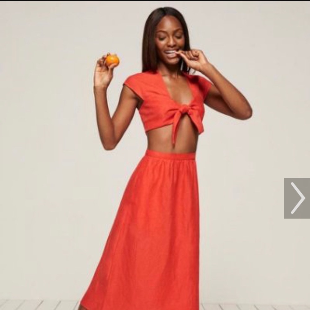 Reformation Coral Red Tie-Front Crop Top